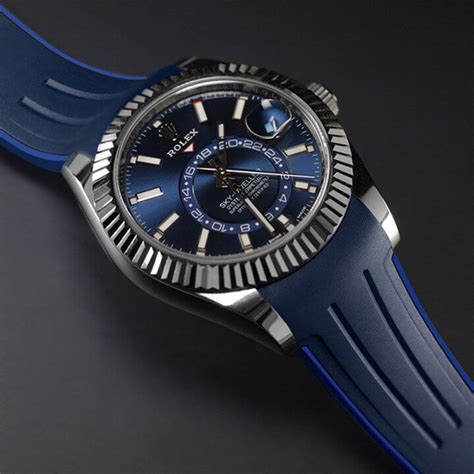 rolex sky dweller blue rubber strap|rolex 326135 rubber strap.